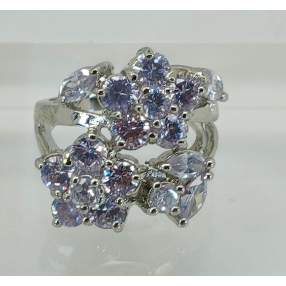 Vintage Ring Size 7 Silver Tone White Gold GP Brilliant Sim Diamond CZ Cocktail - Picture 4 of 10